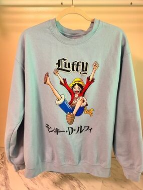 Onepiece Light Blue Luffy Graphic Crewneck Sweater